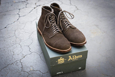 Alden D6801H Chocolate Suede Perforated Cap Toe Boot