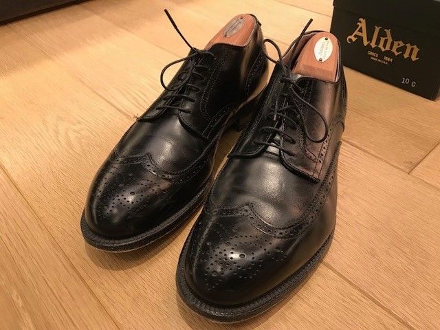 靴 80s Alden 542 Black short wing tip Alden Wingtip Blucher (Short Wing) in Color #8 Shell