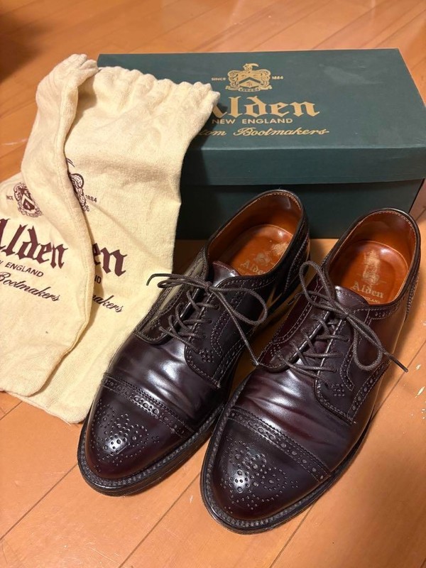 靴 Alden 2145 Cordovan Meballion Cap Toe Alden 2145 Shell Cordovan Cap Toe Medallion shoes Sz US 8 C